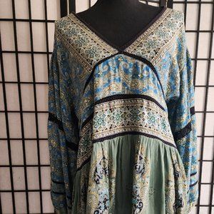 Free People Luna Scarf Print Tunic In Ocean Combo, size M
